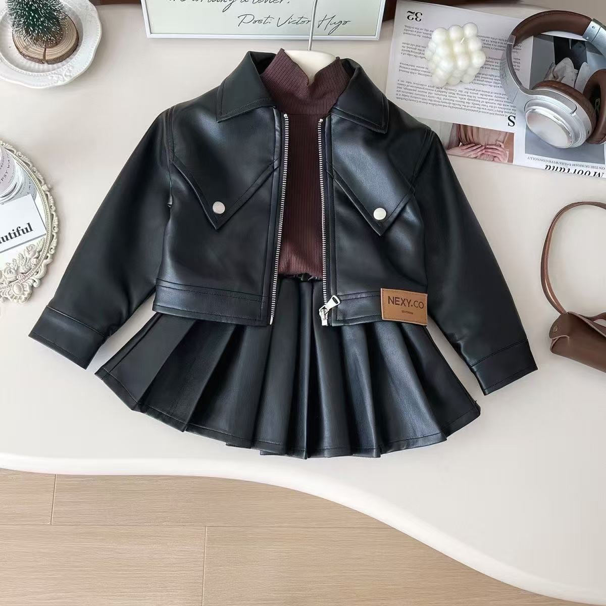 Kids leather jacket set variation 2
