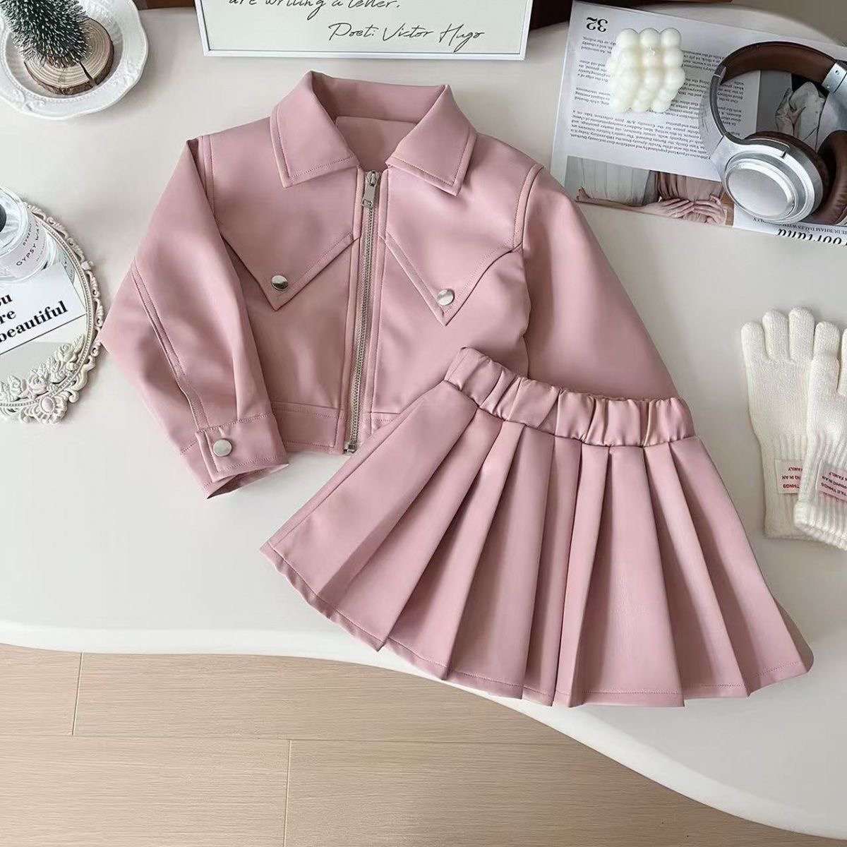 Kids leather jacket set